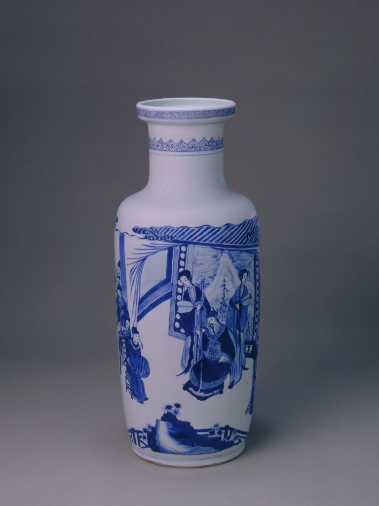 图片[1]-Blue and white “Red Whisk” picture stick bottle-China Archive